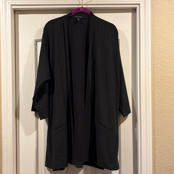Eileen Fisher Charcoal Open Front Cardigan size L like new - Picture 2 of 6
